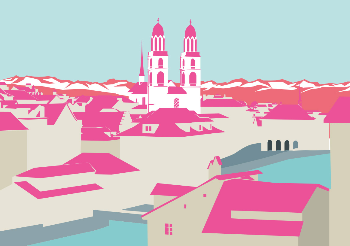 Postkarte -Bon Voyage- Münster, Zürich, Switzerland