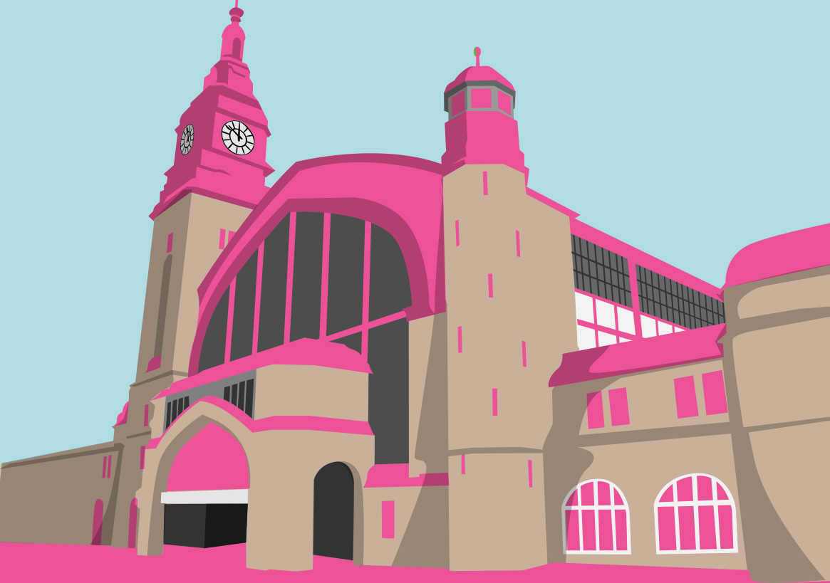 Postkarte -Bon Voyage- Bahnhof Hamburg