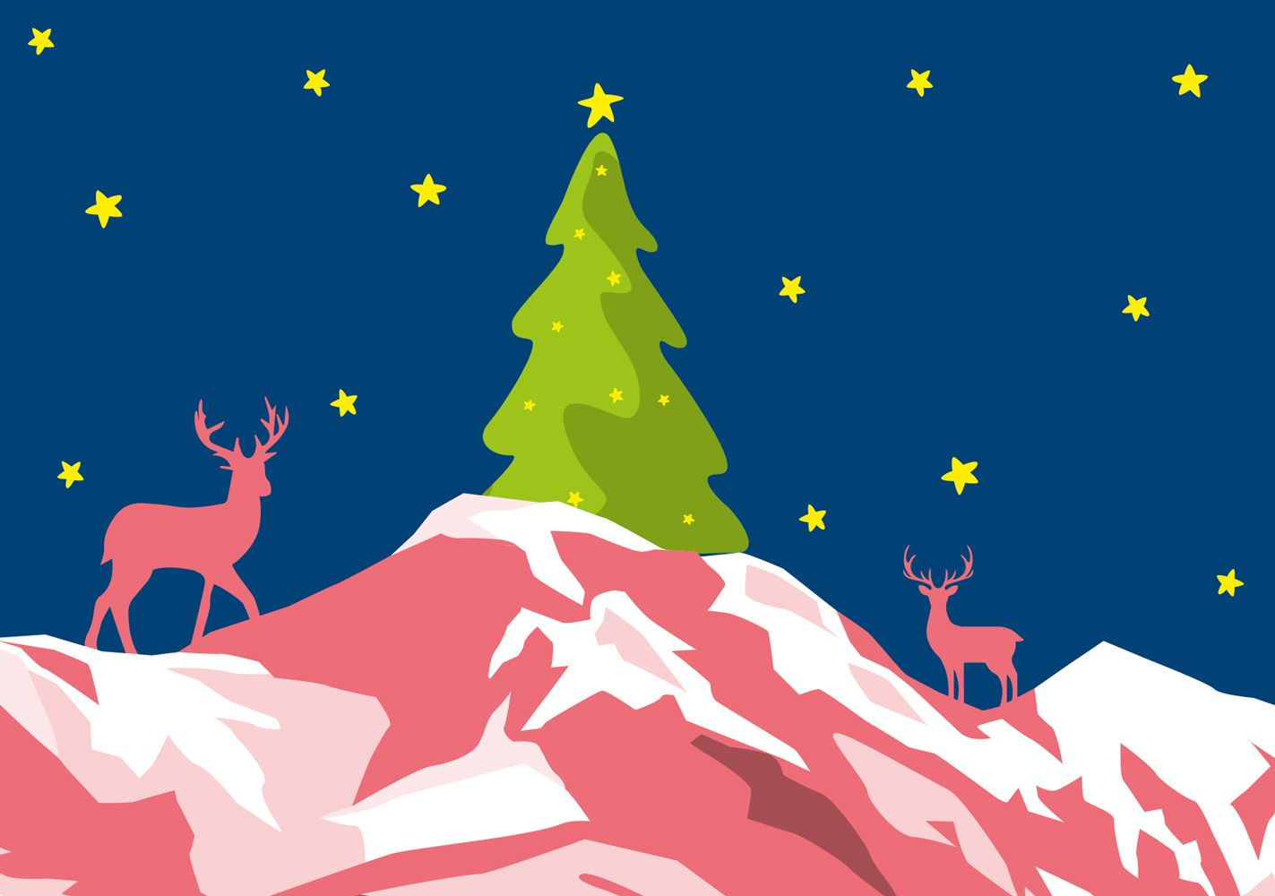 Postkarte - luminous - xmas tree on hill