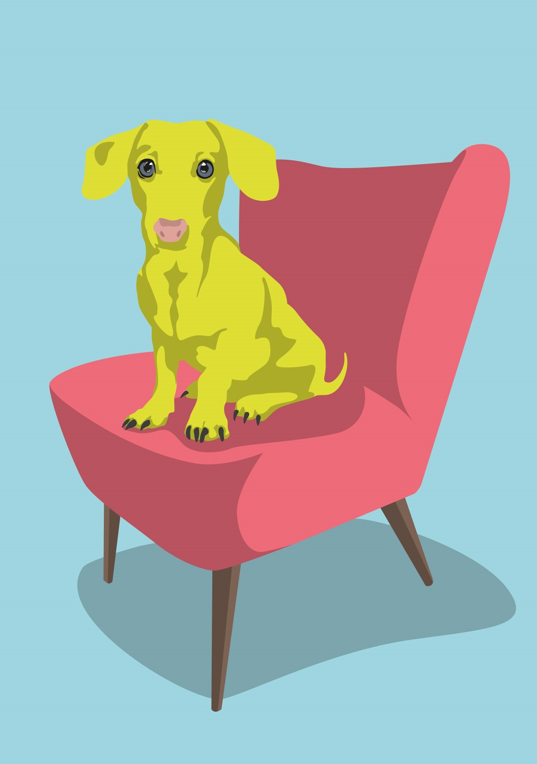 Postcard - luminous - Dachshund on chair