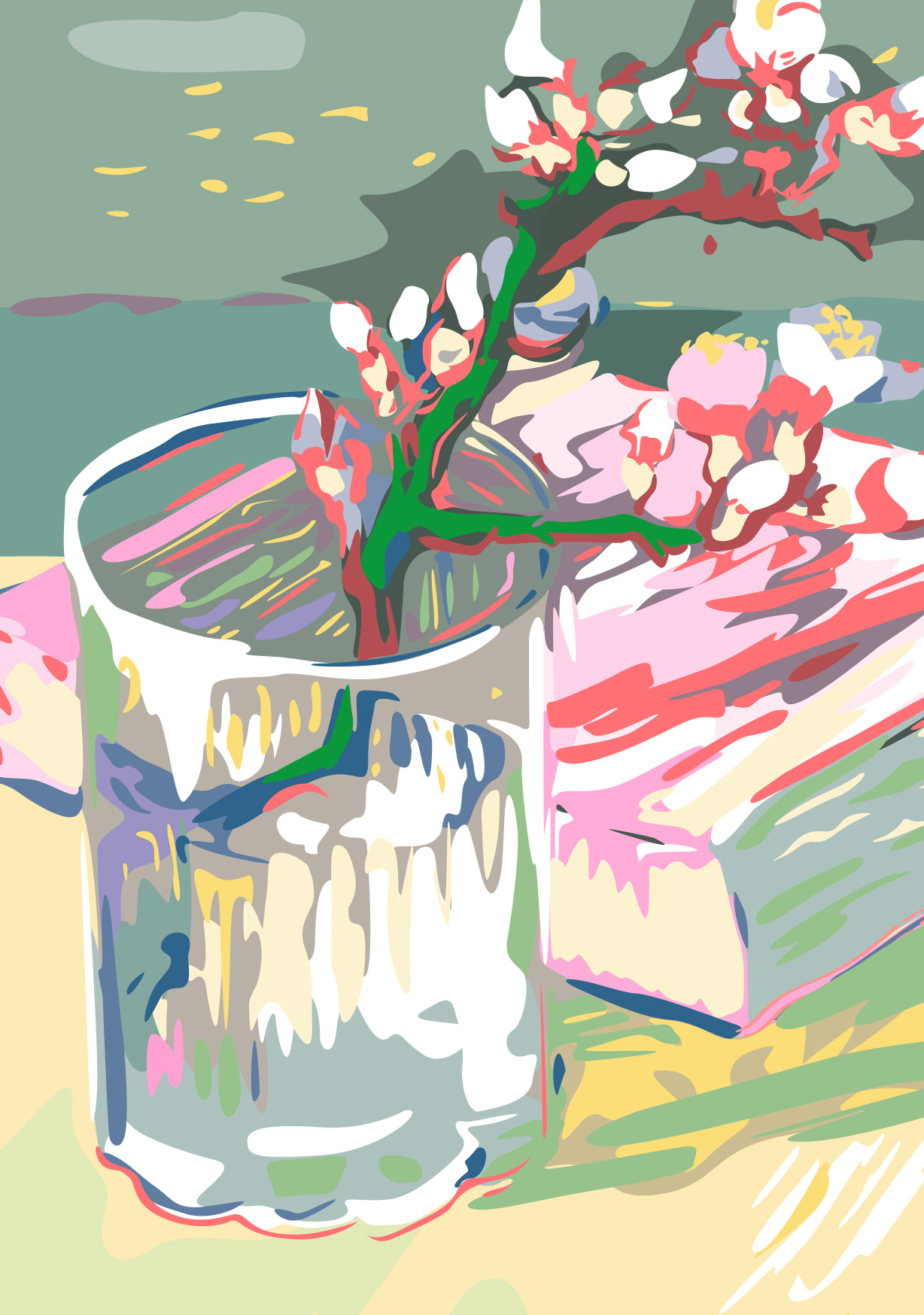 Postcard - Museum Art - Blossoming Almond Branch in a Glass, van Gogh