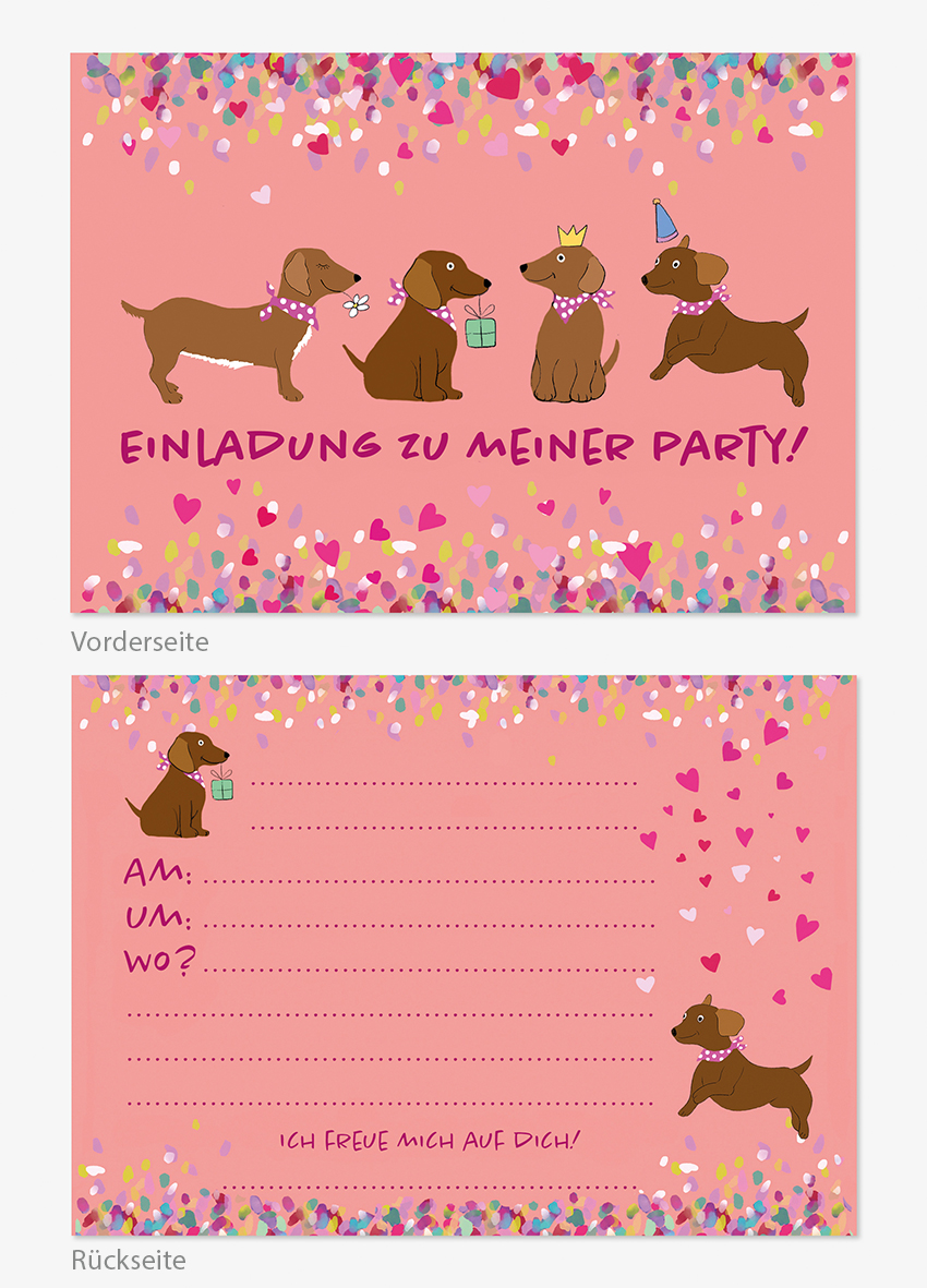 Postkarte - Einladungskarten-Set - mi-illu funny friends - Dackel