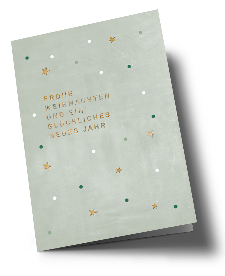Doublecard C6 - Designfräulein - Xmas Stars green, Gold foil