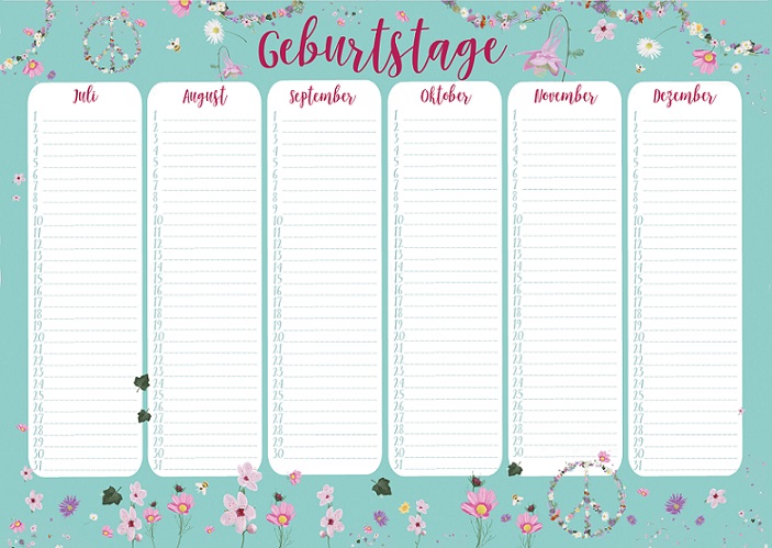 Geburtstagskalender A4 - m-illu - Peace blau