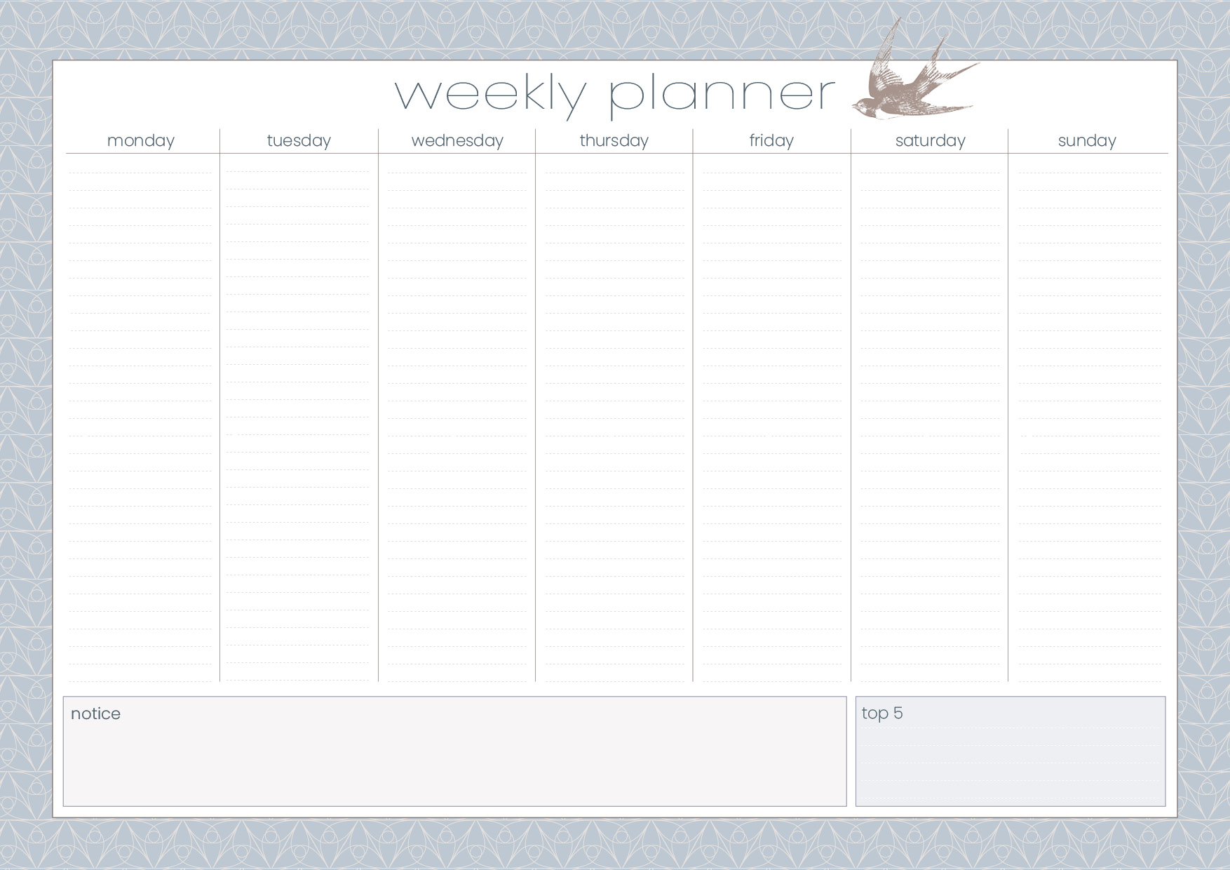 Weekly Planner A4 - Toni Starck Pattern - Blue lightness