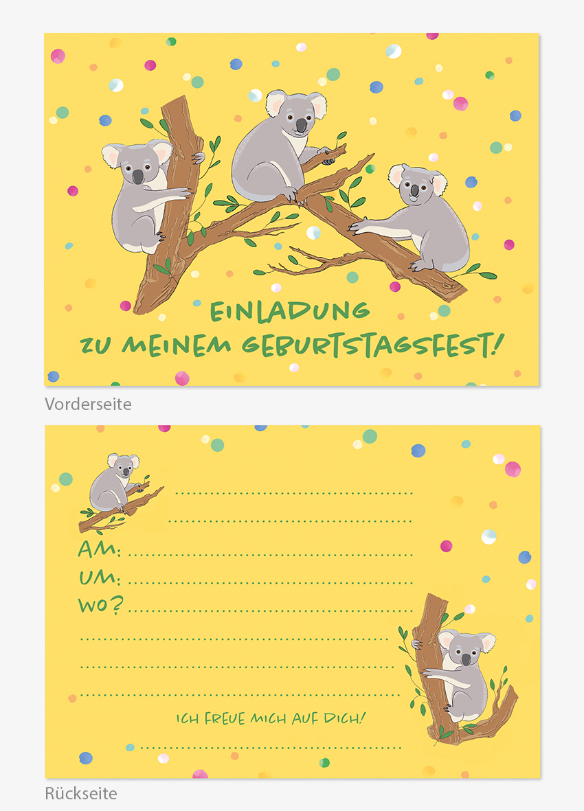 Postkarte - Einladungskarten-Set - mi-illu funny friends - Koalas
